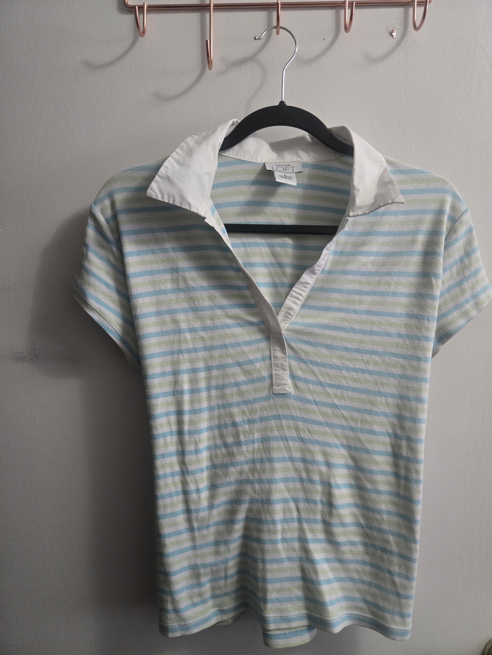 LOFT Blue and White Striped Polo Tee